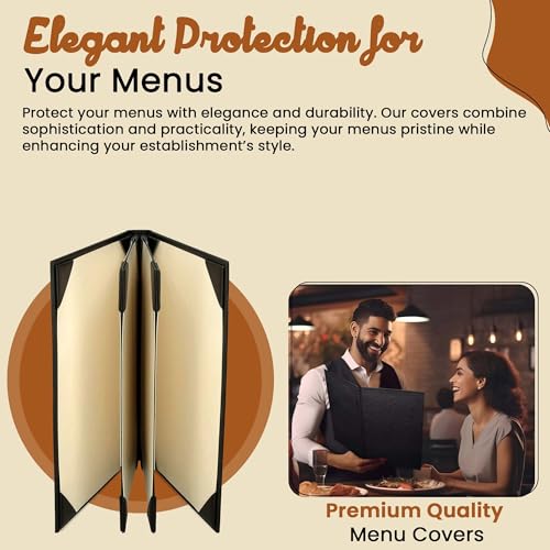 Prestine Menu Covers Made of Premium Faux Leather (10-Pack) - 8.5" x 11" - 6 Views - Black - Restaurant Menu - Wine List - Bar Menu - size: 8.5”x11” - 6 Views
