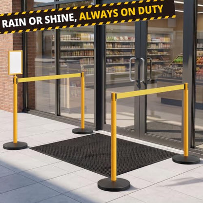 6-Pack Yellow Stainless Steel Crowd Control Stanchions, 9.8 ft Retractable Yellow Stripe Safety Belts with 1 Sign Holder(Yellow Belt) - color: Yellow stanchions w Yellow Belt, size: 6 pcs