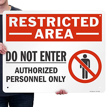 SmartSign 24 x 30 inch “Restricted Area - Do Not Enter, Authorized Personnel Only” Metal Sign with Symbol, 80 mil Laminated Rustproof Aluminum, Red, White and Black, Made in USA - style: 24" x 30" - Aluminum