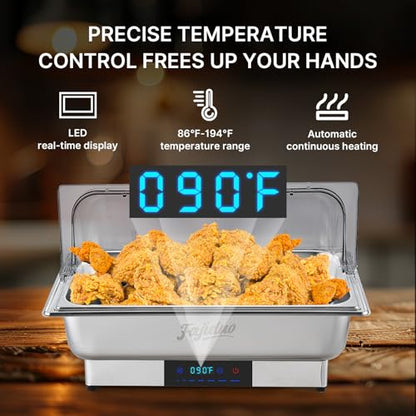 Electric Chafing Dish, 9QT Buffet Servers and Warmers, Stainless Steel Chaffing Dishes with Temperature Control Display, Commercial Food Warmers for for Parties, Catering, Buffets - size: 1/1 Full Size ℉