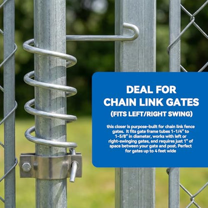 Automatic Chain Link Self Closing gate Closer. Adjustable Closing Tension, for 1-1/4" to 1-5/8" Diameter Door Frame Tubes，Works Great for Pool and Dog Gates or Any Chainlink gate