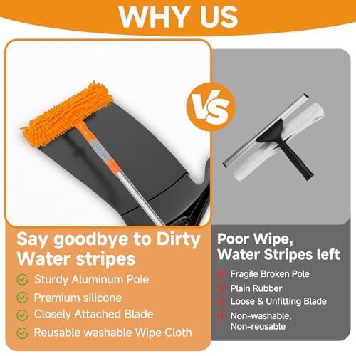 2 in 1 Window Squeegee Cleaner Kit Extension Pole, 67 in, Orange - color: Orange 67 in