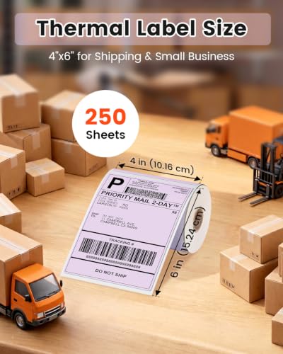 Phomemo 4x6 Purple Thermal Label, Shipping Labels Pack of 250 4x6 Roll Labels, Compatible with Phomemo, Zebra, Rollo, Jadens and Other Thermal Printers - color: Purple-250