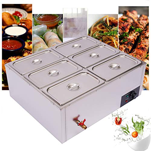 6 Pan Commercial Food Warmer Countertop with Lids, 7L Electric Food Warmer Steam Table , 850W Professional Buffet Servers and Warmers Stainless Steel Buffet Bain Marie with 86-185°F Temp Control - color: 6 Pan#1