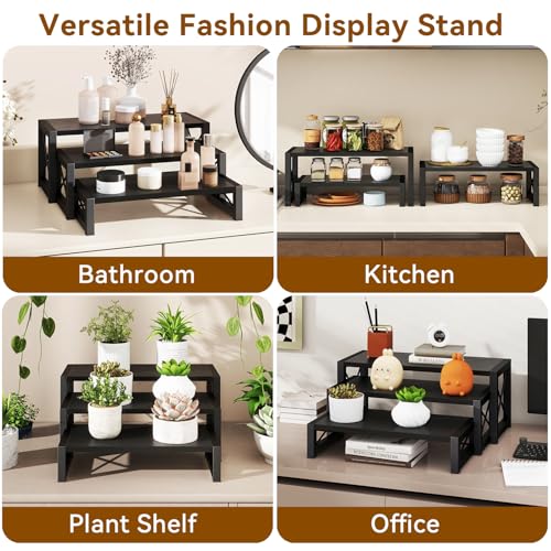 IBUYKE Wood Cupcake Display Stand,Set of 3,Black TLJ019B