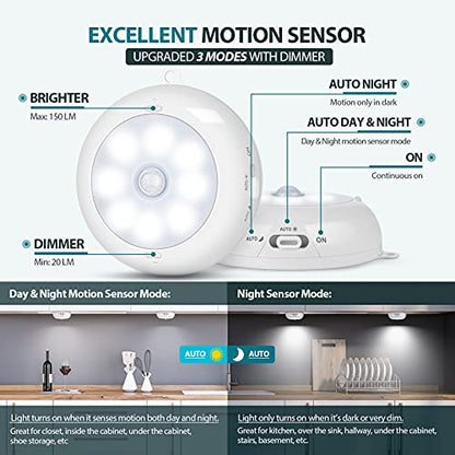 BLS Motion Sensor Light Indoor, LED Night Light Closet Lights, Under Cabinet Battery Powered Ceiling Lights, AA Battery Operated Stick on Wireless Puck Lights for Wall, Step, Stair, Dimmable (3 Pack) - color: Cool White