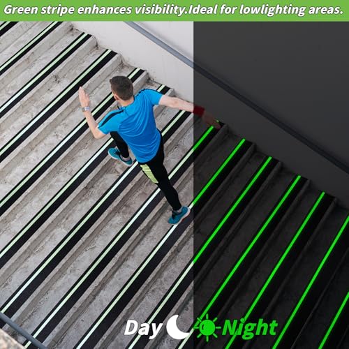 Oleitodh Anti-Slip Traction Tape, 4In x 60Ft, Glow-in-Dark Green Stripe - color: Luminescent, size: 4 in x 60 ft
