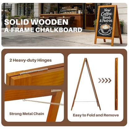 4 THOUGHT A-Frame Double-Sided Magnetic Chalkboard 40"x20", Caramel - color: Caramel