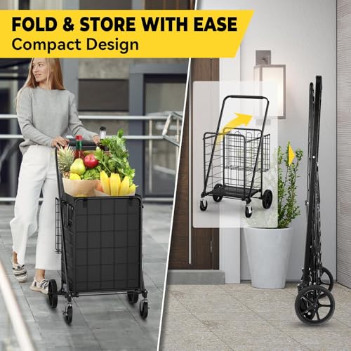 4.5 Cu Ft Folding Shopping Cart with 360° Braked Swivel Wheels