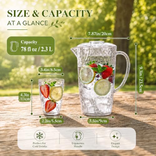 Water Pitcher with Lid, Plastic Pitcher Set with Cups, Water Jug for Drinks - color: Aqua Blue
