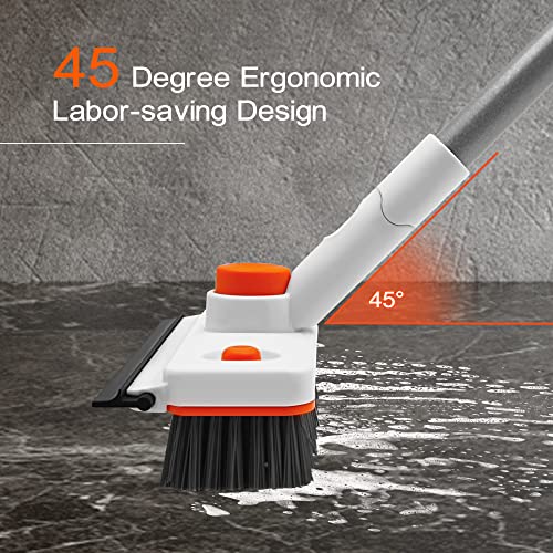 Floor Scrub Brush with Long Handle, 3-in-1 Rotating Scrubber with Squeegee
