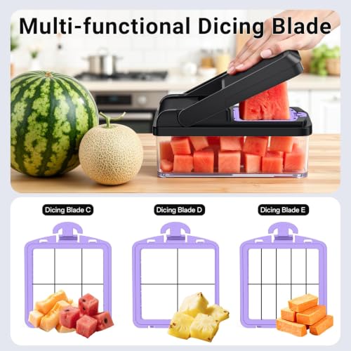 15-in-1 Vegetable Chopper with 10 Blades, Food Veggie Cutter, Purple - color: Purple, size: 10 Blades