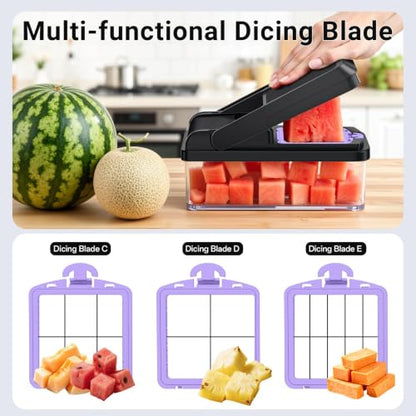 15-in-1 Vegetable Chopper with 10 Blades, Food Veggie Cutter, Purple - color: Purple, size: 10 Blades