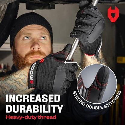 NoCry Heavy Duty Work Gloves for Men with Reinforced Palm and Non-Slip Grip - size: Large, style: Pro
