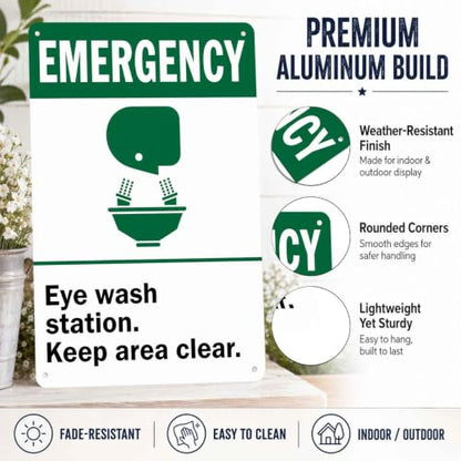 Emergency Eye Wash Station Metal Sign 8 x 12 Inch