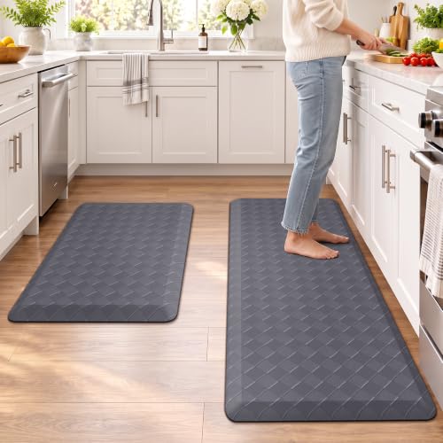 TranquilRelax 4/5 Inch Cushioned Anti Fatigue Kitchen Mats for Floor, Grey - color: Light Grey, size: 2-Piece | 28"+47" | Extra Thick