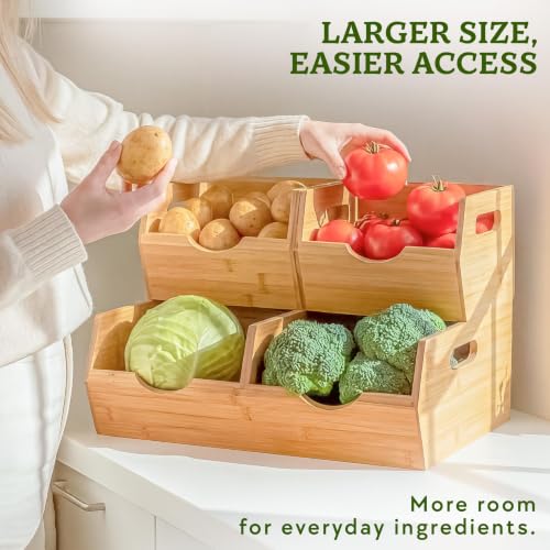 HOMESTEAD Extra Large Bamboo Pantry Storage Bins – 30% Larger, Stackable Potato Onion Storage Bin, Pantry Organizers and Storage, Produce Vegetable Organizer, Set of 3 - size: Extra Large ( 3 Pack )