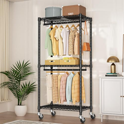 FUTASSI Rolling Clothes Rack, Clothing Racks for Hanging Clothes, Black - color: Black, size: P3 Mini