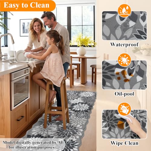 HEBE Anti Fatigue Kitchen Rugs Set of 3, Cushioned Kitchen Mats for Floor - color: Black/Floral