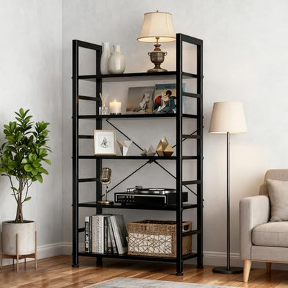 5 Tier Bookshelf, Free Standing Bookcase with Open Storage Shelves - color: Classic Black, size: 5 Tier