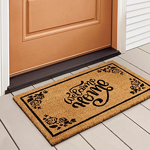 LuxUrux Welcome Mat Outdoor Coco Coir Doormat, with Heavy-Duty PVC Backing - Natural - Perfect Color/Sizing for Outdoor/Indoor uses. (17 x 30, Birch - Welcome Home) - color: Birch, size: 17'' x 30''
