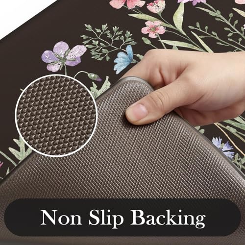 KIMODE Kitchen Mats Cushioned Anti Fatigue, Black Farmhouse Kitchen Rugs - color: Floral/Black, size: 59"L x 17.3"W x 0.47"Th + 29"L x 17.3"W x 0.47"Th