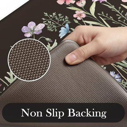 KIMODE Kitchen Mats Cushioned Anti Fatigue, Black Farmhouse Kitchen Rugs - color: Floral/Black, size: 59"L x 17.3"W x 0.47"Th + 29"L x 17.3"W x 0.47"Th