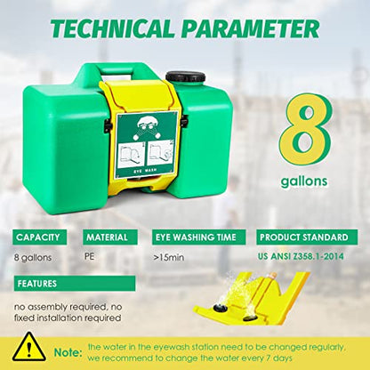Eye Wash Station 8-Gallon Portable Eye Wash Kit Emergency Eyewash Station
