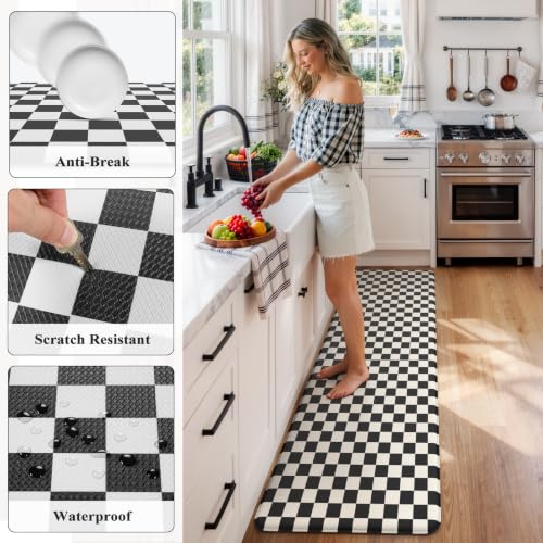 KIMODE Kitchen Mats Cushioned Anti Fatigue, Farmhouse Kitchen Rug 24"x71" - color: Black/White, size: 2' x 5'11" (Rectangular)