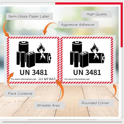 Dunzoom 150 Pcs UN3481 Lithium Ion Battery Caution Labels 3.3" X 4.2" - color: Un3481, size: 3.3" X 4.2"