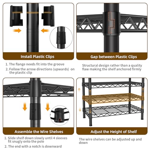 Golpart Heavy Duty Clothes Rack Metal Wardrobe with Adjustable Wire Shelves - color: Black, size: 15.75"D x 61"W x 76.5"H