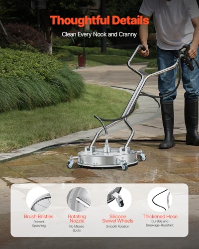 VEVOR 18 Inch Pressure Washer Surface Cleaner, 4000 PSI Stainless Steel Attachment with 4 Wheels, 2 Nozzles, 3/8 Inch Quick Connect and Dual Handle for Concrete, Patio, Sidewalk - size: 18 Inch w/ Handle & Wheels