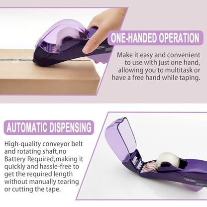 Automatic Tape Dispenser for Wrapping Gifts, Handheld Packaging Tape Dispenser Gun with Cutter, Dispensers for Adhesive Tapes-Purple - color: Purple