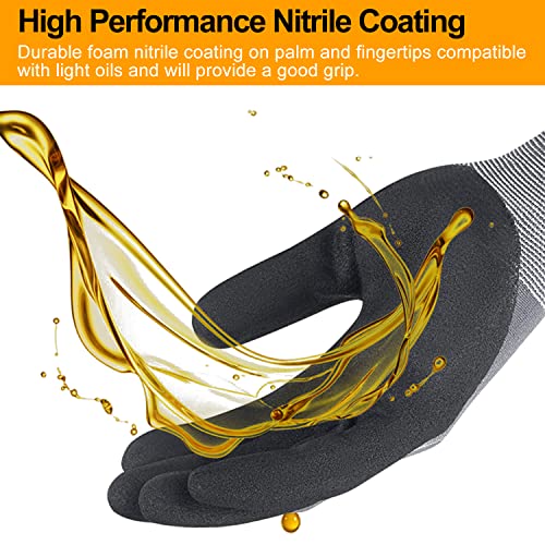NEOTRIL Safety Work Gloves MicroFoam Nitrile Coated-3/6/12/36 Pairs,Breathable Nylon Working Gloves for Men Women - color: 3 Pairs/ Grey