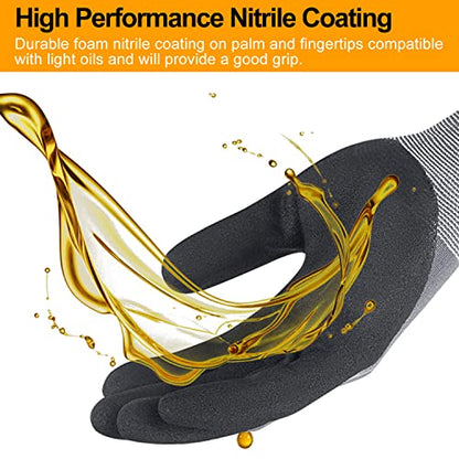 NEOTRIL Safety Work Gloves MicroFoam Nitrile Coated-3/6/12/36 Pairs,Breathable Nylon Working Gloves for Men Women - color: 3 Pairs/ Grey