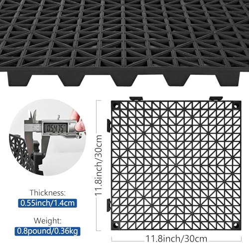 ToLanbbt Modular Interlocking Cushion 8P 11.8" x 11.8" Interlocking Rubber Floor Drain Holes Non-Slip Splicing Drainage Mats for Deck, Shower, Kitchen, Drain Pool, Sauna Bath, Indoor Outdoor (Black) - size: 8 PCS