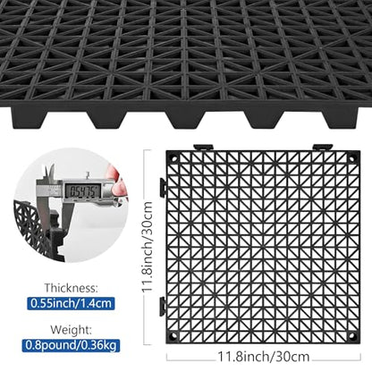 ToLanbbt Modular Interlocking Cushion 48P 11.8" x 11.8" Interlocking Rubber Floor Drain Holes Non-Slip Splicing Drainage Mats for Deck, Shower, Kitchen, Drain Pool, Sauna Bath, Indoor Outdoor (Black) - size: 48 PCS