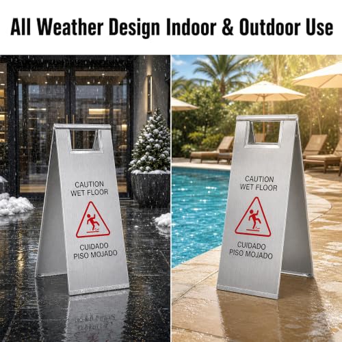 2 Pack Wet Floor Signs 24 Inch Stainless Steel Caution Sign Silver - color: Silver