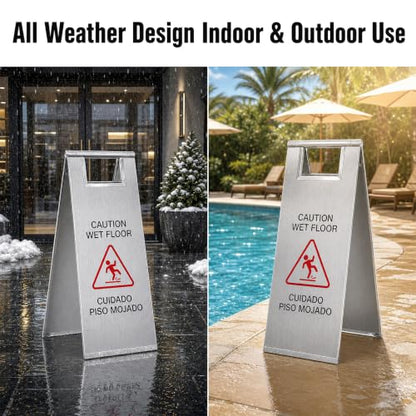 2 Pack Wet Floor Signs 24 Inch Stainless Steel Caution Sign Silver - color: Silver