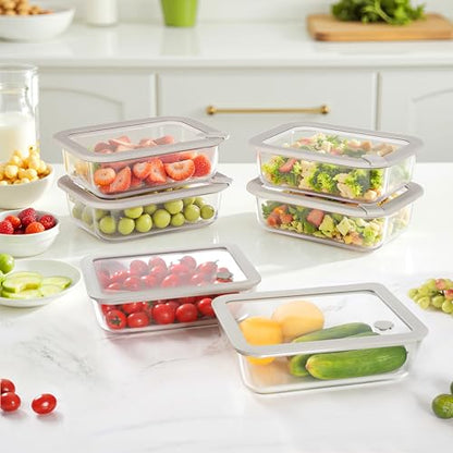 Glass Food Containers with Glass Lid, Microwave Safe Food Storage Container Set, 4 Pack, Airtight Storage Set with Leak Proof Lids, Meal Prep Containers - color: Grey-J4R