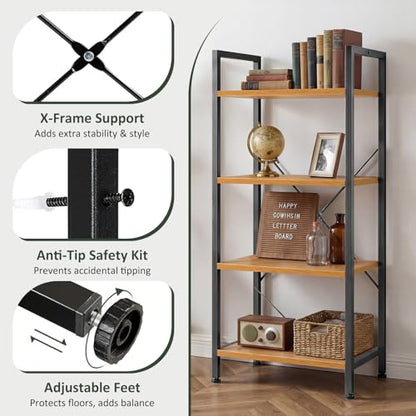 4 Tier Bookshelf, Free Standing Bookcase with Open Storage Shelves - color: Light Wood, size: 4 Tier