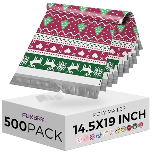 Fuxury Christmas Poly Mailers 14.5x19 Inch 500 Pack,Sturdy Shipping Bags for Clothes, Self Adhesive Shipping Envelopes, Waterproof Mailing Packaging Bag for Small Business Red Tree Elk Love - color: Christmas Tree Elk, size: 14.5x19" 500pcs
