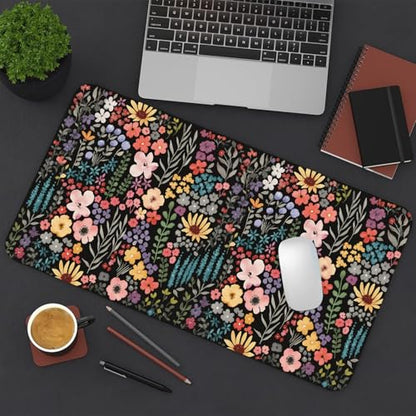 Floral Desk Mat, Cute Flower Large Mouse Pad, Black 23.6"x11.8" - color: A Flowers - Black, size: 23.6" x 11.8"