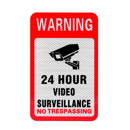 Kichwit 4 Pack Video Surveillance Sign Reflective Sticker Decal Self Adhesive, 9.5" x 6", UV Protected & Waterproof, Indoor & Outdoor Use - size: L