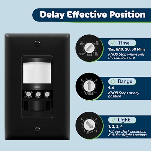 TOPGREENER in Wall PIR Motion Sensor Light Switch, Need Neutral Wire, 2Pack - color: Black, size: 2 Pack