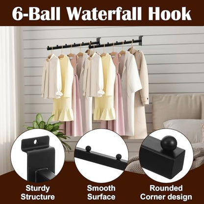 10 Pack Waterfall Slatwall Display Hooks with 6 Balls, 12 Inch Heavy Duty Tube Slat Wall Hanger Slatwall Accessories Slat Wall Hooks and Hangers for Clothing Retail Garage Shop Display (Black)