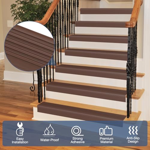 Stair Edge Trim Self Adhesive Rubber Stair Nosing Edge Protector - color: Brown, size: 4 In X 40 Ft