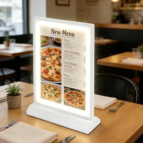 A4 Size Tabletop LED Sign Holder Double-Sided Brightness Adjustable Advertising Light Box,USB charging,Display Light Box for Bars,Restaurants,Clubs,Stores