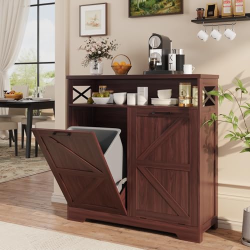 Befrases Double Tilt Out Trash Can Cabinet for 13 * 2 Gallon Garbage Can, Farmhouse Kitchen Garbage Trash Bin for Hidden Laundry Basket, Dual Dog Proof Recycling Cabinet for Living Room, Dark Brown - color: Dark Brown, size: 2 x13 Gallons