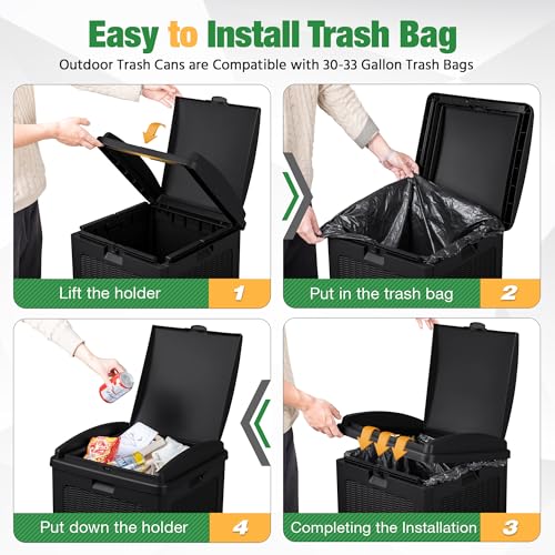 Flamaker 30 Gallon Trash Can, Resin Outdoor Garbage Can with Lid 2 Pack - color: Black, size: 2 Packs